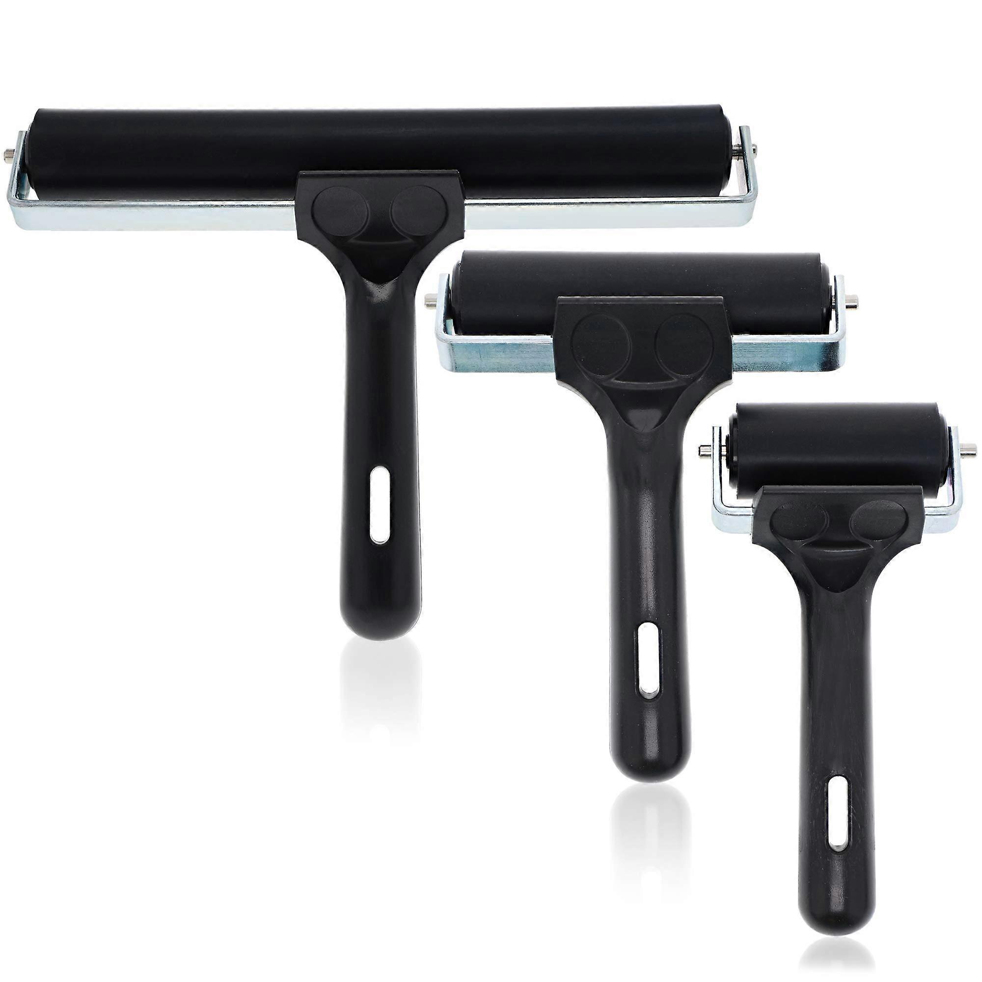 Rubber Rollers 3-Pack for Crafts, Printing, and Stamping - Non-Slip Black