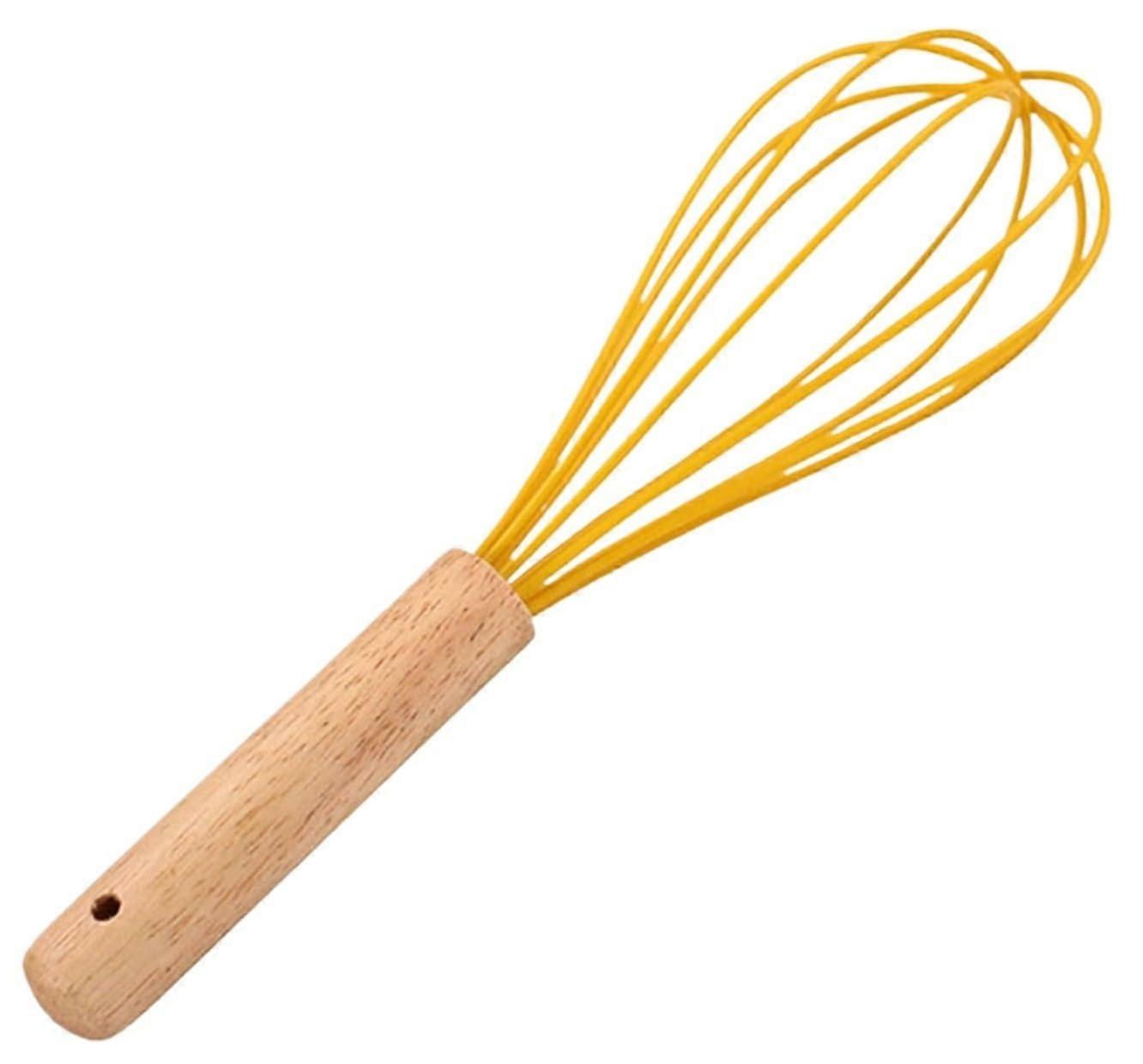 Whisk Baking Utensils Manual Whisk with Wooden Handle and Silicone Whisk Mixer for Cream Stirring, 23.5 x 6.5 cm