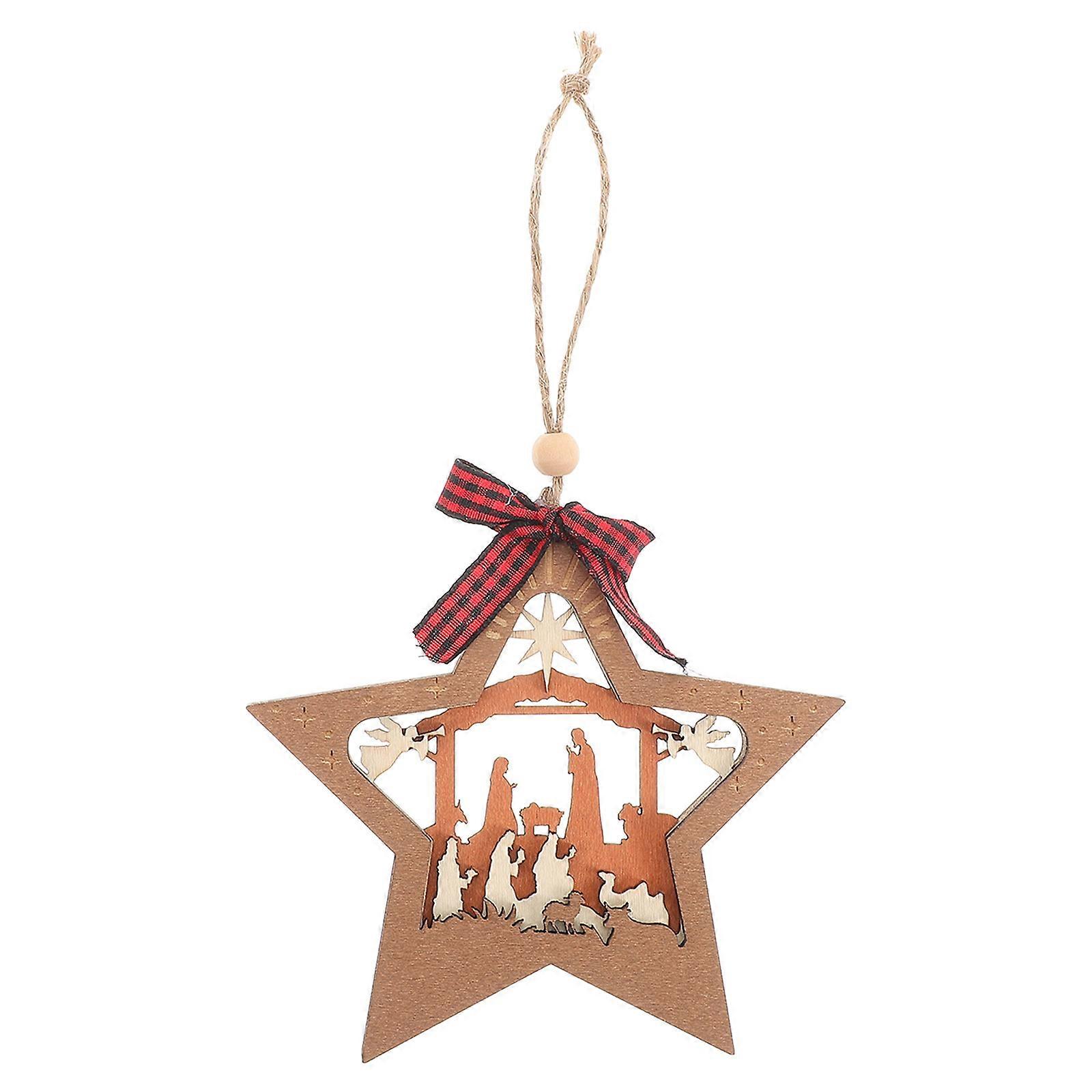 Nativity Scene Tree Ornaments Wooden Nativity Scene Hanging Ornament Christmas Decoration Square Traditional Design 1Pack