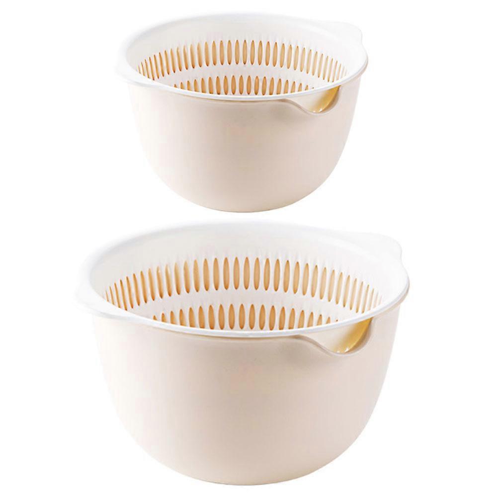 Fruit Washing And Vegetable Draining Basket Double Layer Hollow Design Housewives 2 Sets