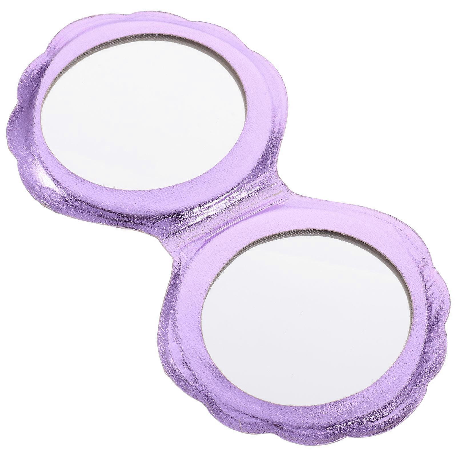 Folding Double Sided Mirror Shell Shape Purple Pu Leather High Definition Reflection 1Pack
