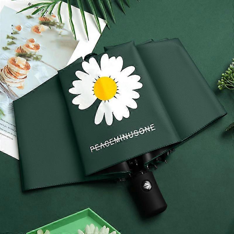 Automatic Folding Umbrella Women Black Paint Daisy Pattern Ultraviolet-proof Umbrella