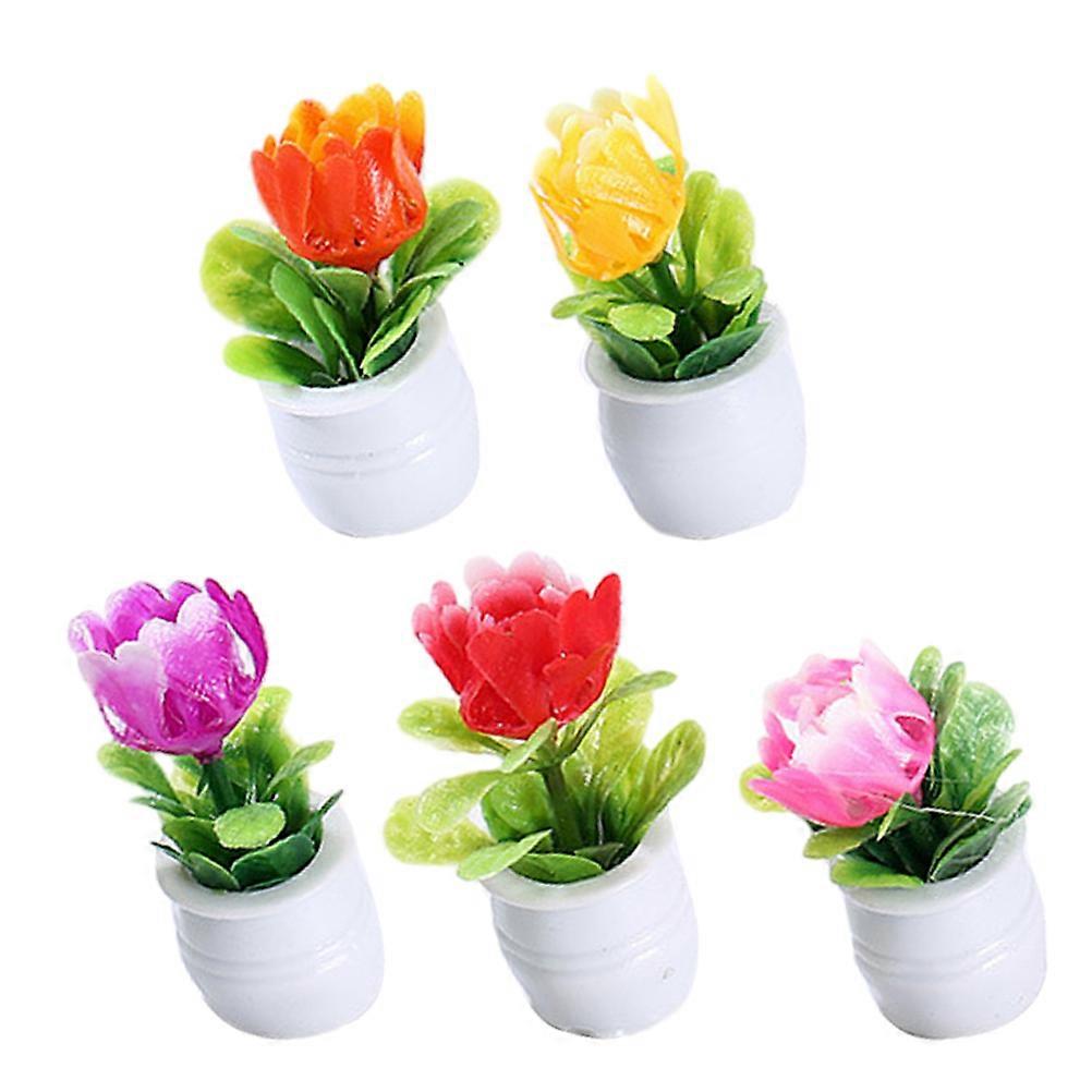 Simulated Miniature Flowerpot Doll House Miniature Plants Indoor Display Miniature Style 5Pcs