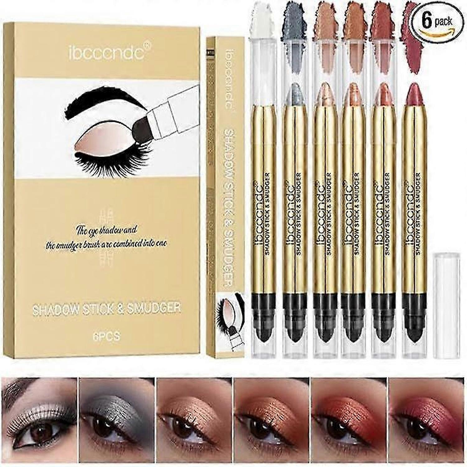 Eyeshadow Stick Set,6PCS Dual-Ended Eyeshadow Pencil Set,High Pigmented,Natural & Shimmer Shades Contour Stick,Waterproof Long Lasting,Create Glitter
