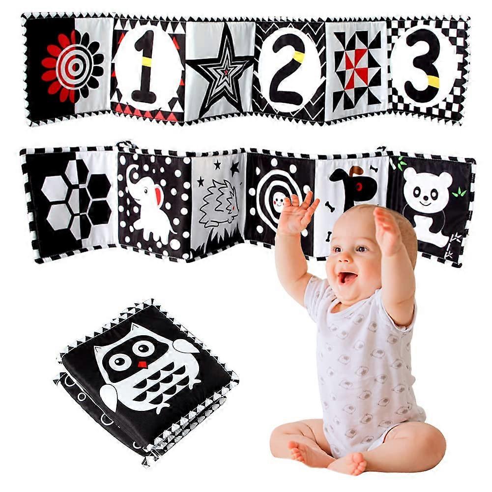 Baby Mirror Toy 2-in-1 Crib and Floor Activity Mirror with Black White Contrast Fabric Books for Newborn Infant Development