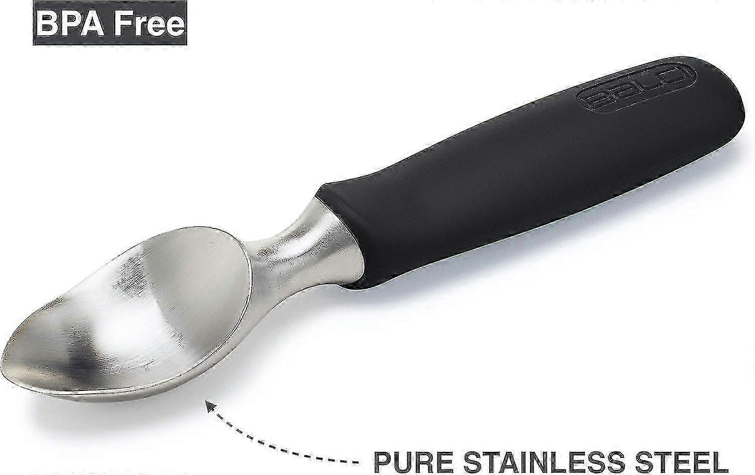 Heavy Duty Stainless Steel Ice Cream Scoop with Non-Slip Grip - Professional Metal Ice Cream Spade - Dishwasher Safe Black