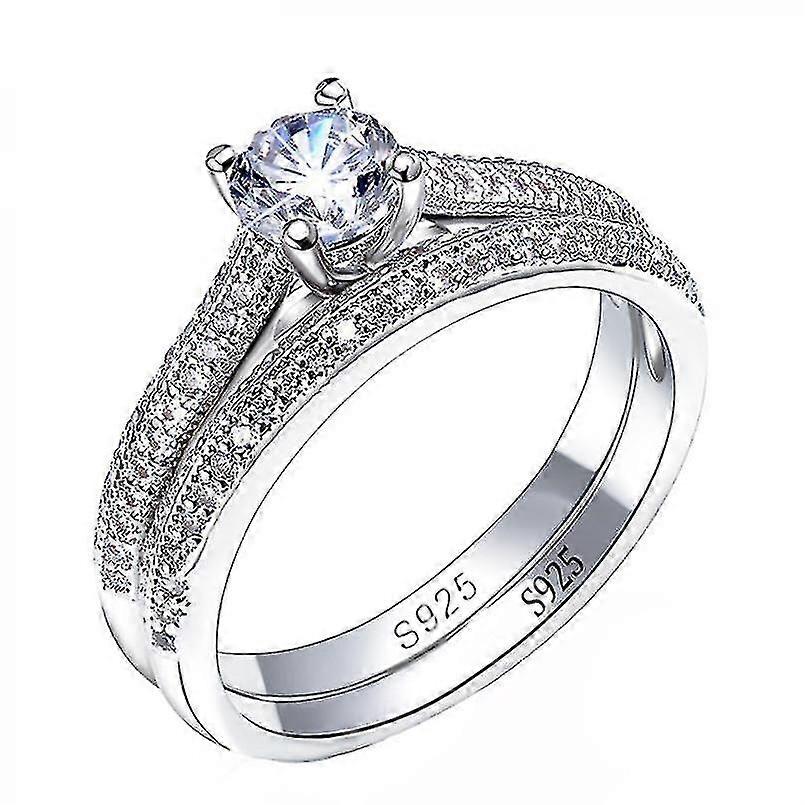 Double Stackable Engagement Silver Ring Set Accessory