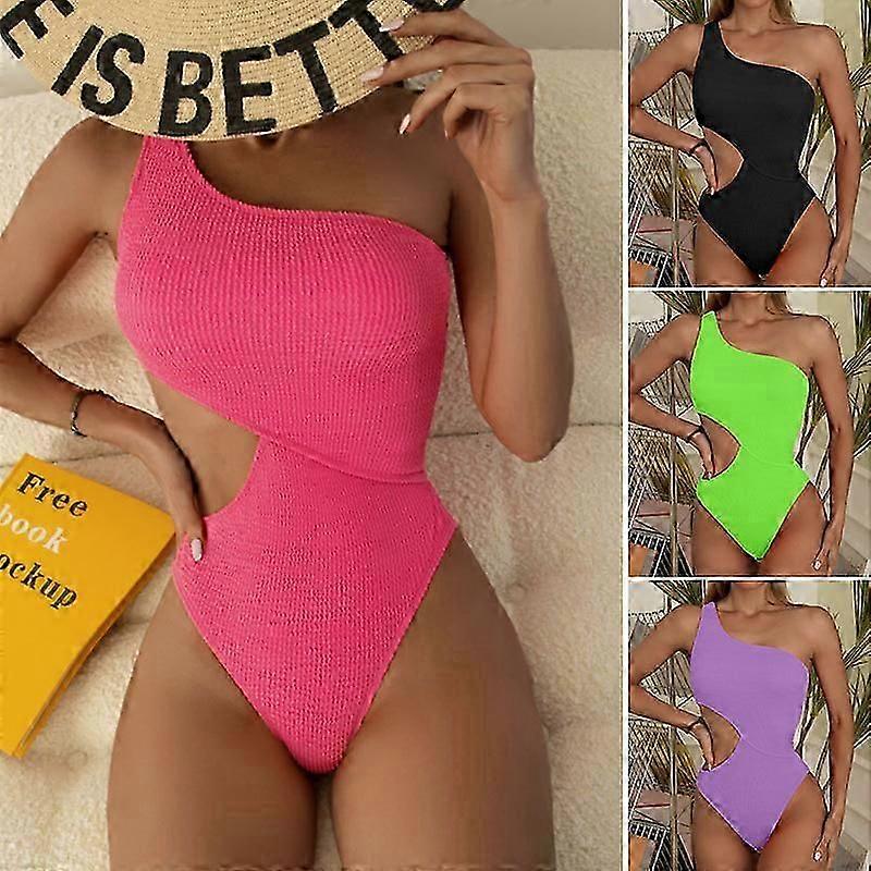 Maillot de bain taille creuse une épaule maillot de bain une pièce couleur unie