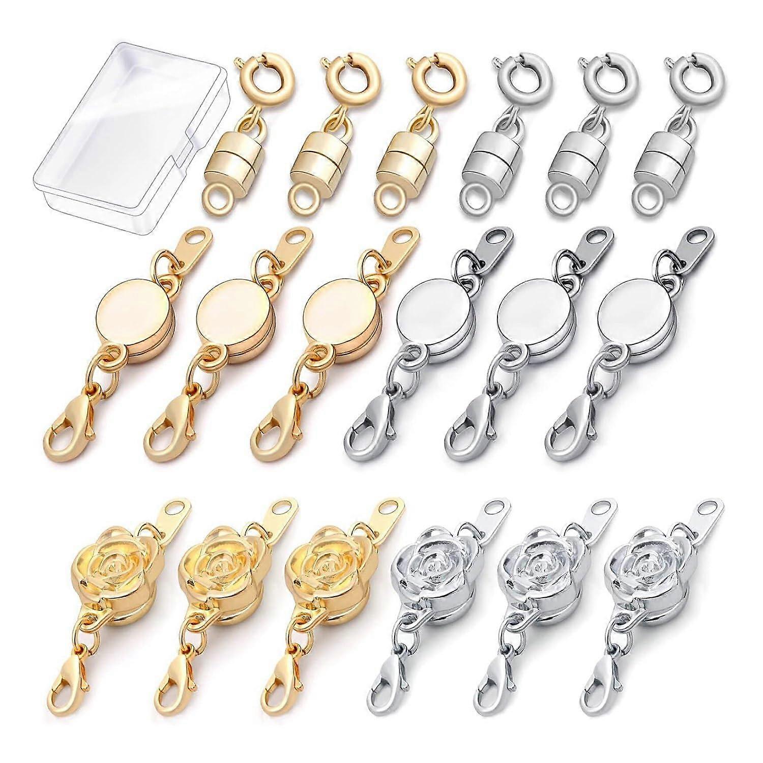 18 pieces 3 styles magnetic clasps and closures for necklaces, cylindrical, round, pink, magnetic clasp, locking
