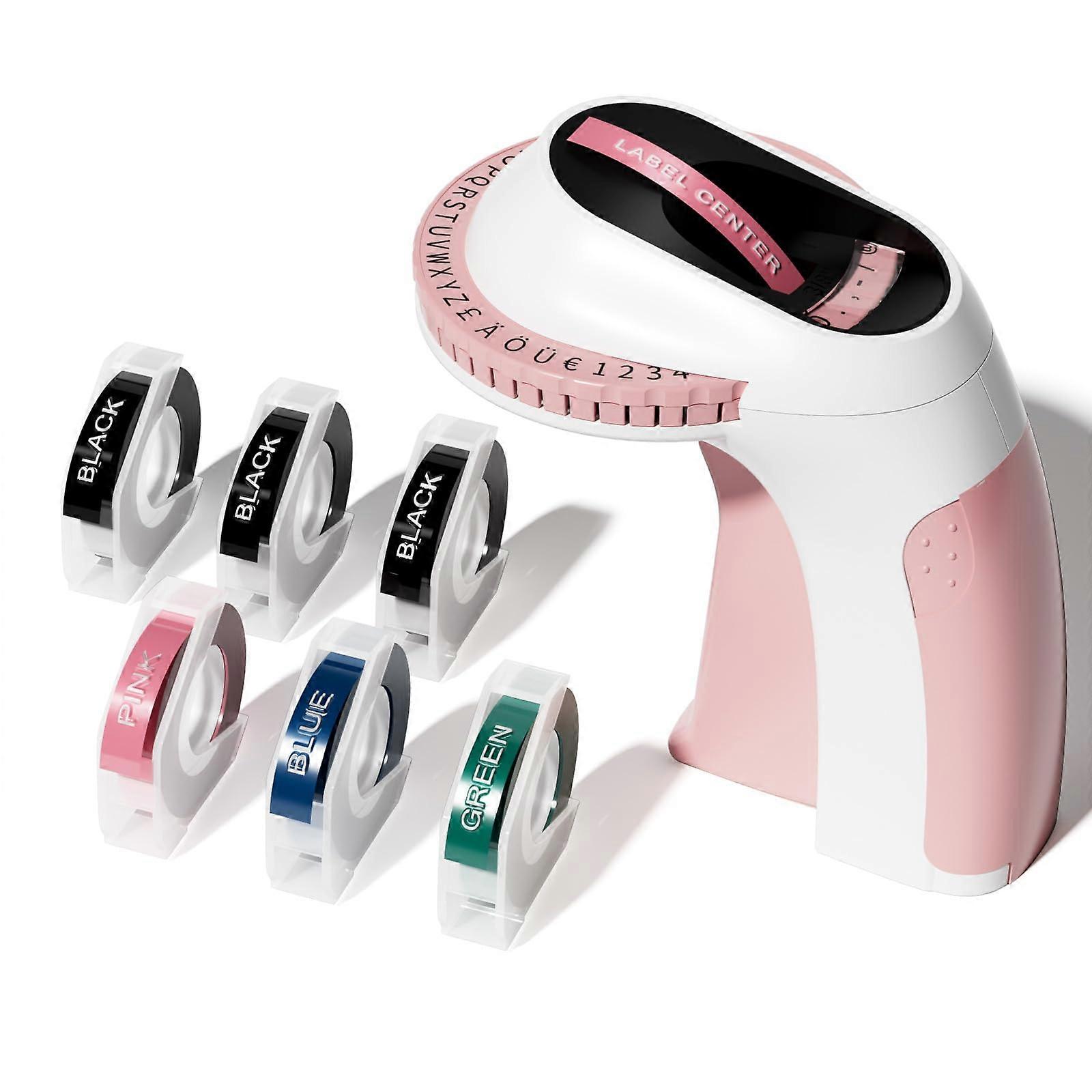Labeler with 6 Label Tapes for Home, Craft, and Hobby Projects, Pink