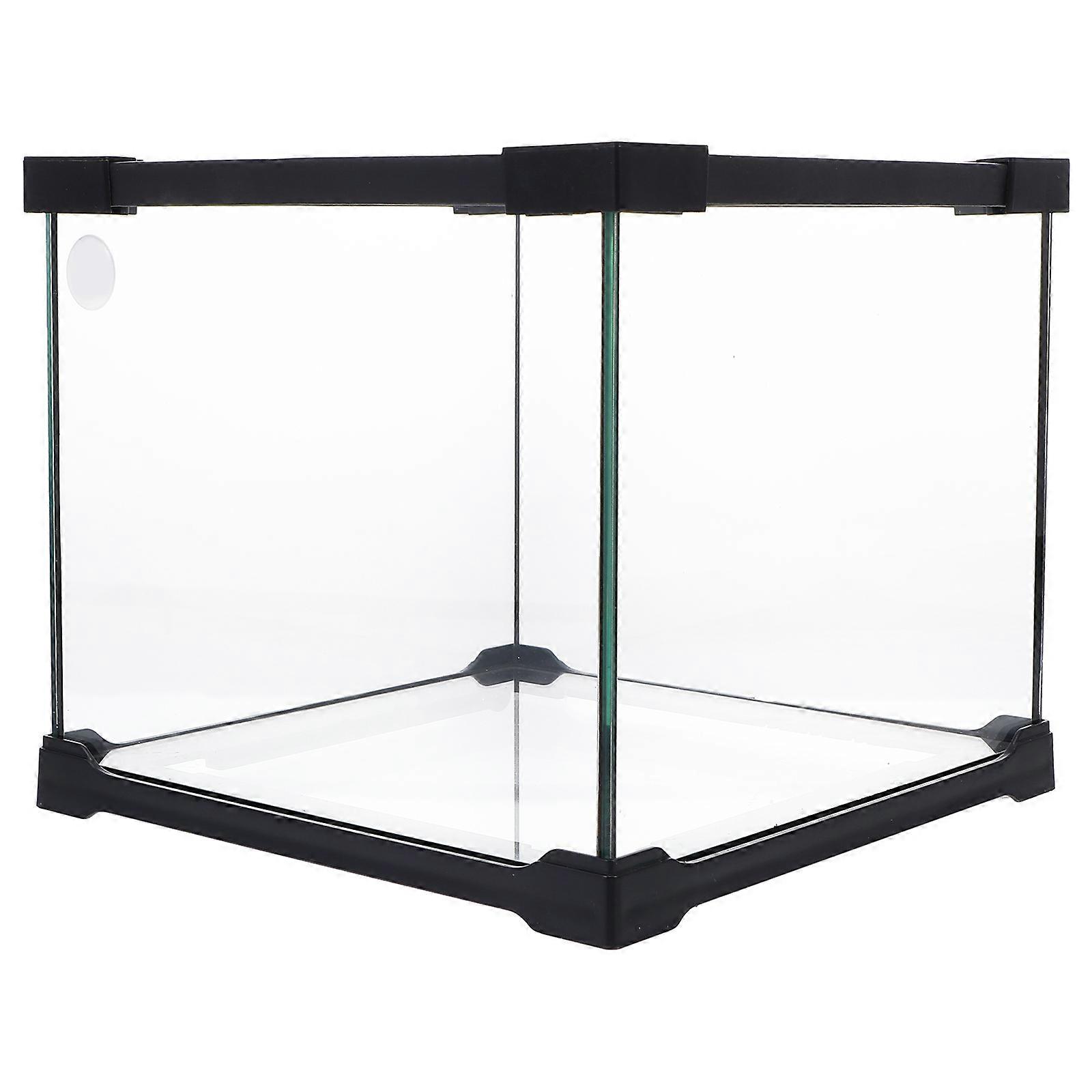 Reptile Feeding Box Glass Turtle Terrarium Home Use 20x20x16cm Basking Platform 1Pc