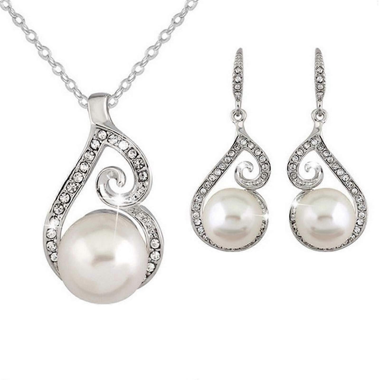 Koreanisches Ohrring-Set Mit Perlenkette, Silber Modeschmuck-Set für Abschlussball, Einheitsgröße Schmuck für Damen