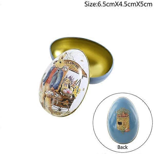 Metal Easter Egg-shaped Candy Jar Rabbit Printed Egg Candy Box B07-S