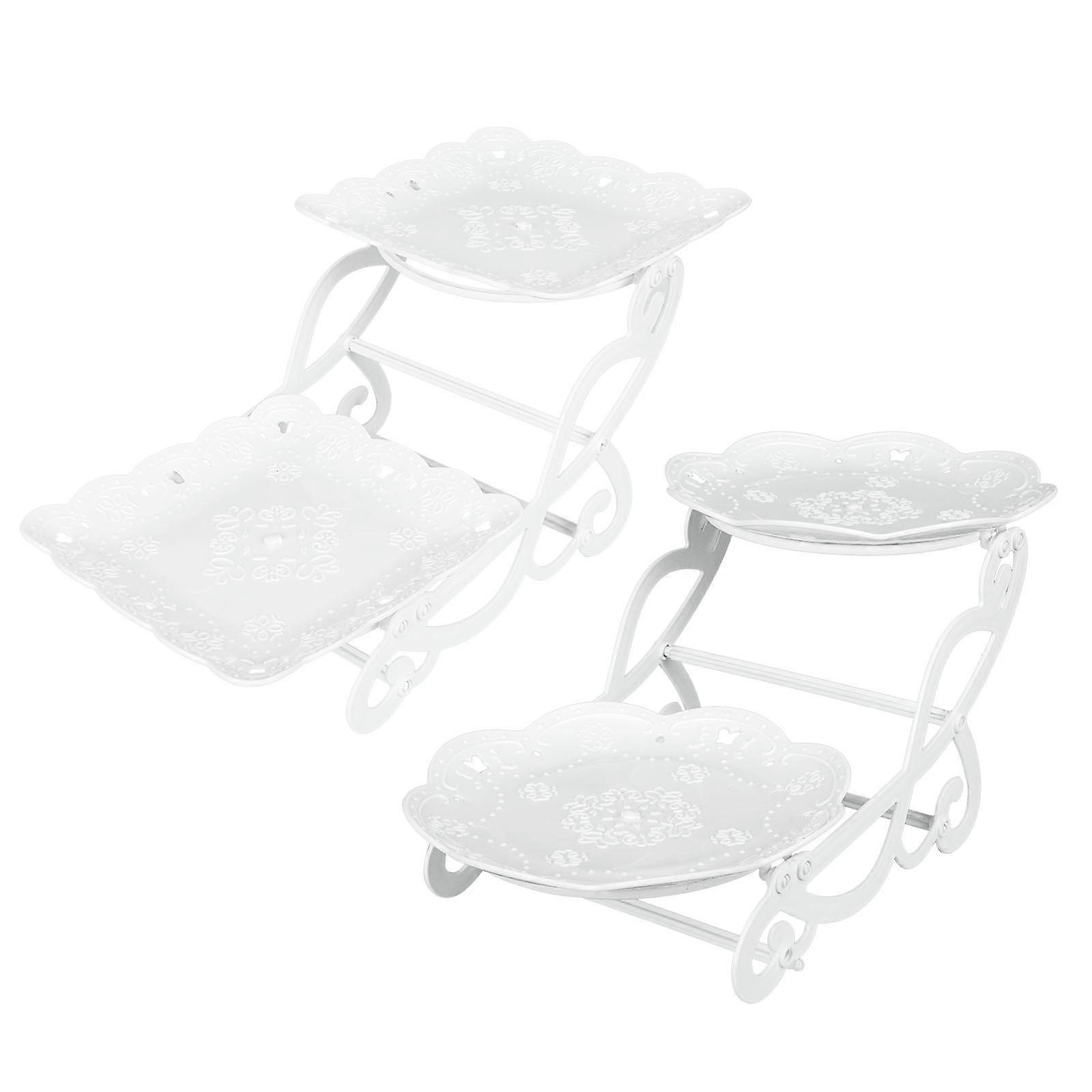 2 Sets of Dessert Stands Dinning Table Dessert Holder 2 Tier Fruit Plates