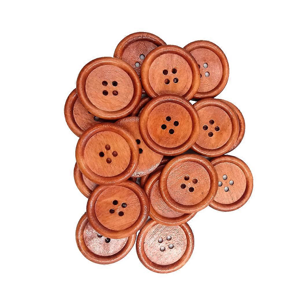 Wood Sewing Buttons Round Concave Decorative Buttons for Sewing Scrapbooking Crafts 40MM Coffee 30Pcs