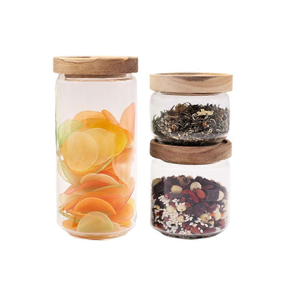 Clear Glass Tea Jar with Wooden Lid for Spices Storage Multi High Borosilicate Glass 500ML