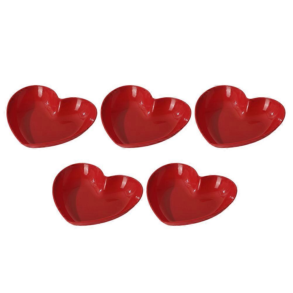 Heart Shaped Snack Plate for Home Use Red PP Material Smooth Surface 5 Pieces