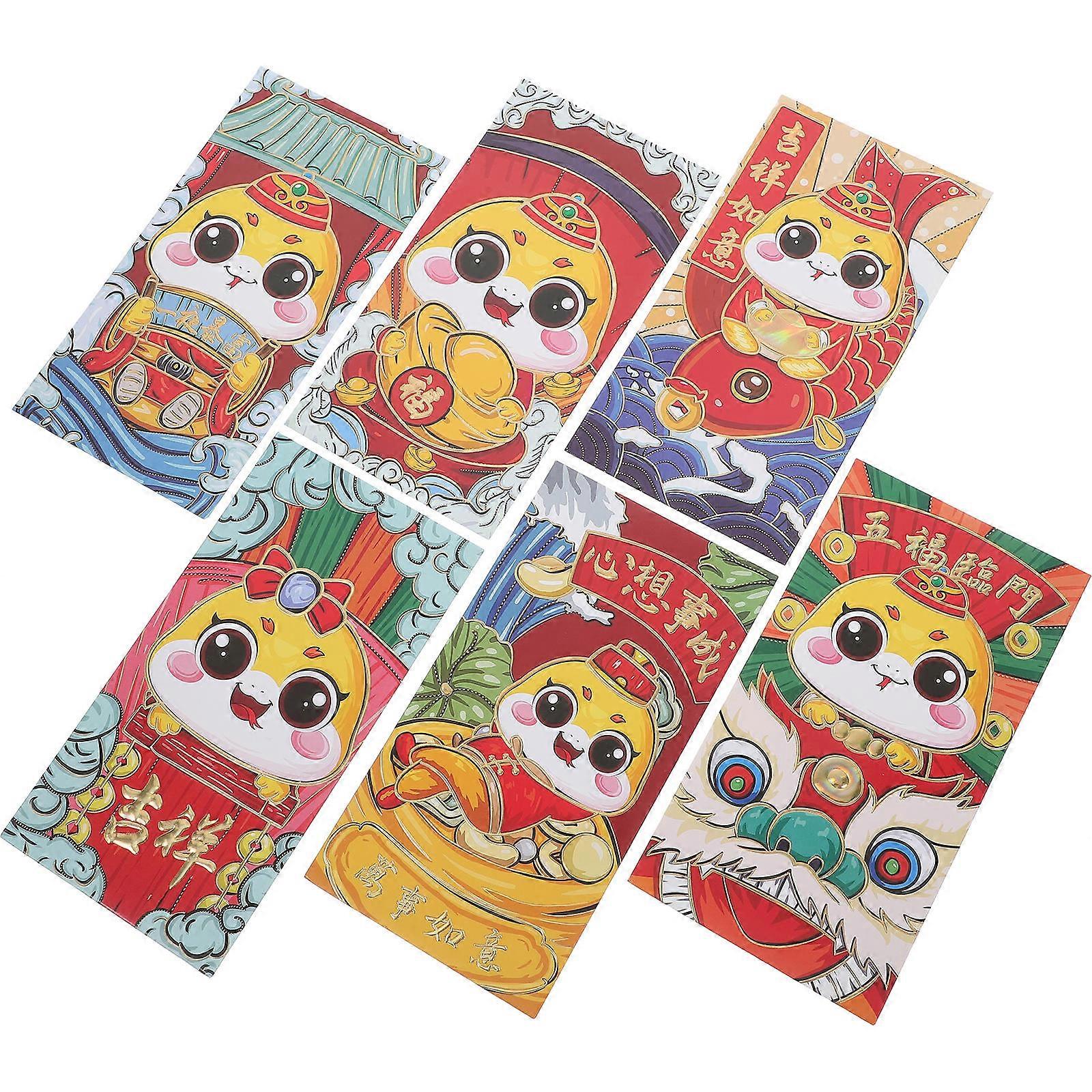 Chinese New Year Coin Red Envelopes Set Snake Year Design Festive Atmosphere Rectangular Modern And Traditional Blend 6Pcs