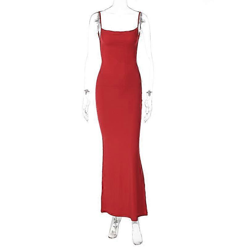 Spring Women's Sexy Slim Backless Halter Solid Color Dresses