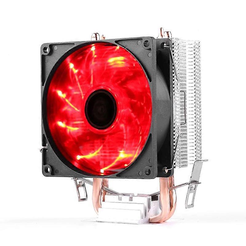 Desktop Computer Double Copper Tube CPU Radiator Super Quiet Red Light 3-pin Single Fan 2 Tube Red Light 3-pin Single Fan