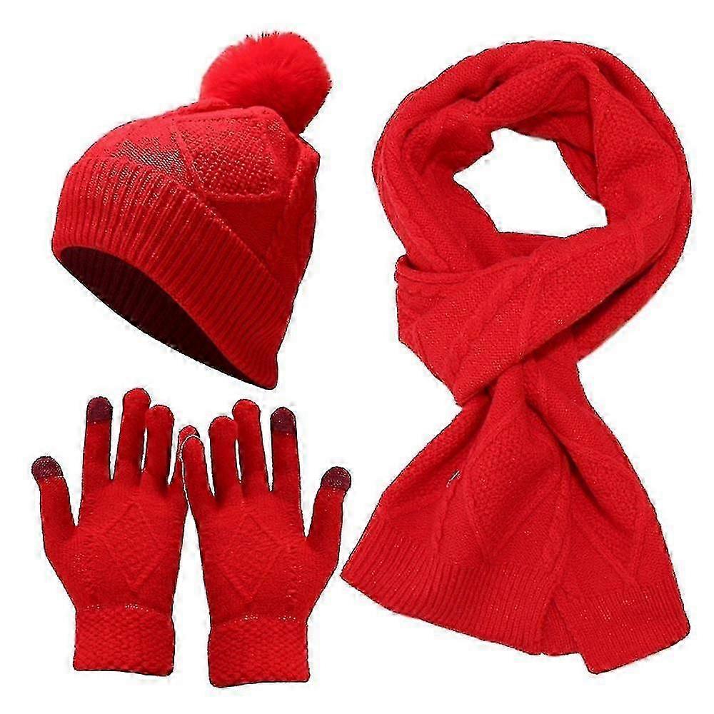 Cabo de inverno malhado longo cachecol beanie luvas luvas conjunto
