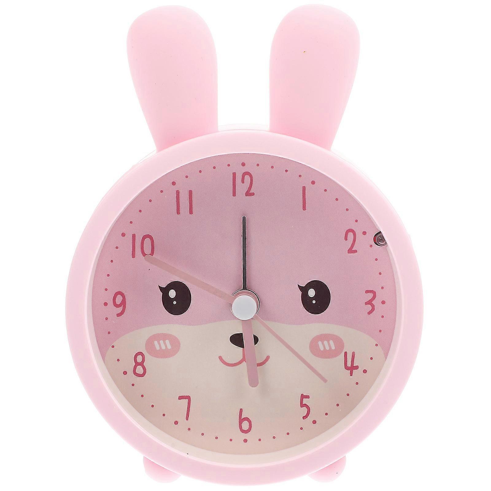 Cute Bunny Alarm Clock with Night Light Silent Cartoon Animal Table Clock for Bedroom, Office & Home Decor Non Ticking Design