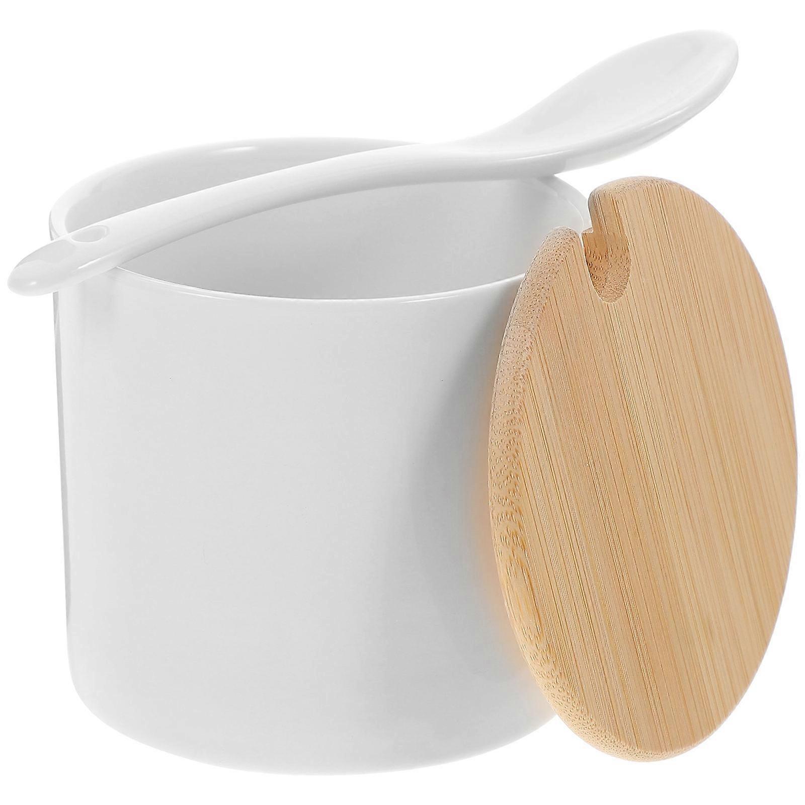 Ceramic and Bamboo Salt Container for Countertop Multi Simple Design with Lid and Practical Kitchen Storage 1 Set