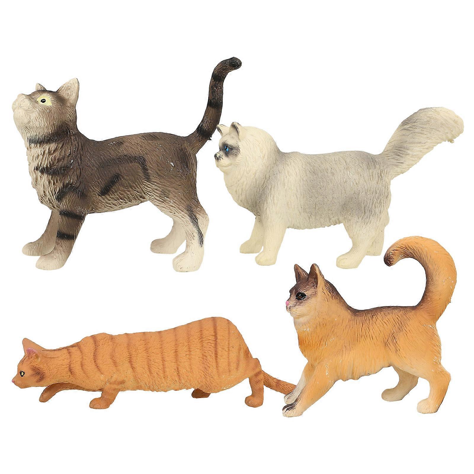 Lifelike Cat Model Set for Decor Made of Durable Plastic in Assorted Colors 4 Pieces Small Size