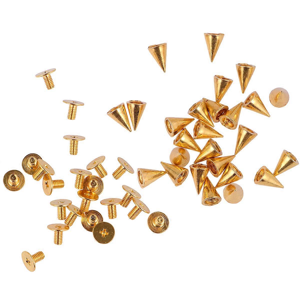 DIY Alloy Cone Spikes with Screwback Studs for Punk Apparel and Crafts Golden 100 Pieces