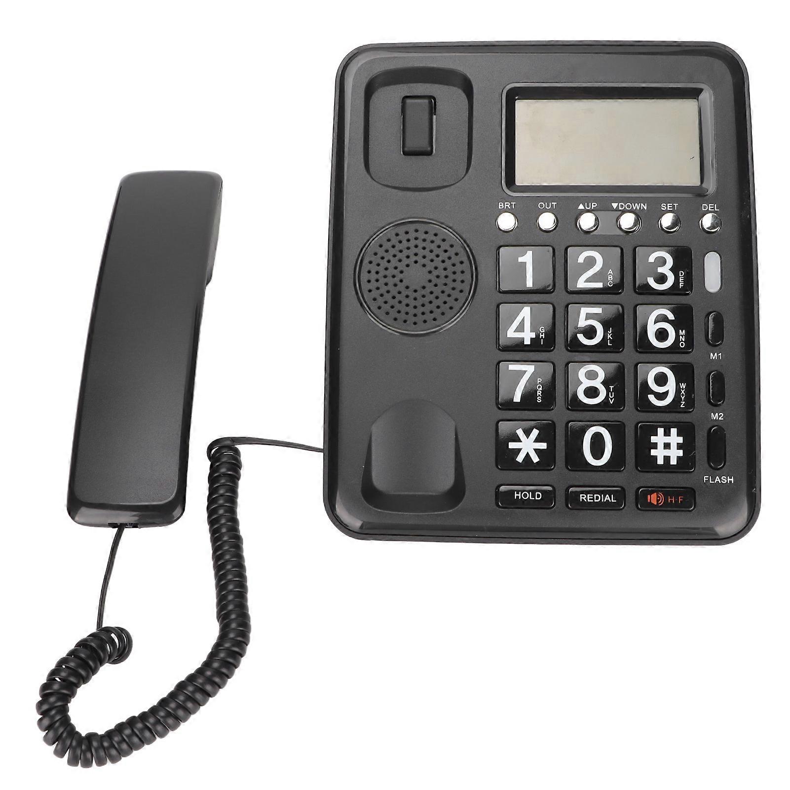 コード付き電話発信者 ID フルハンズフリー固定固定電話、ブルースクリーン付きホームオフィスブラック