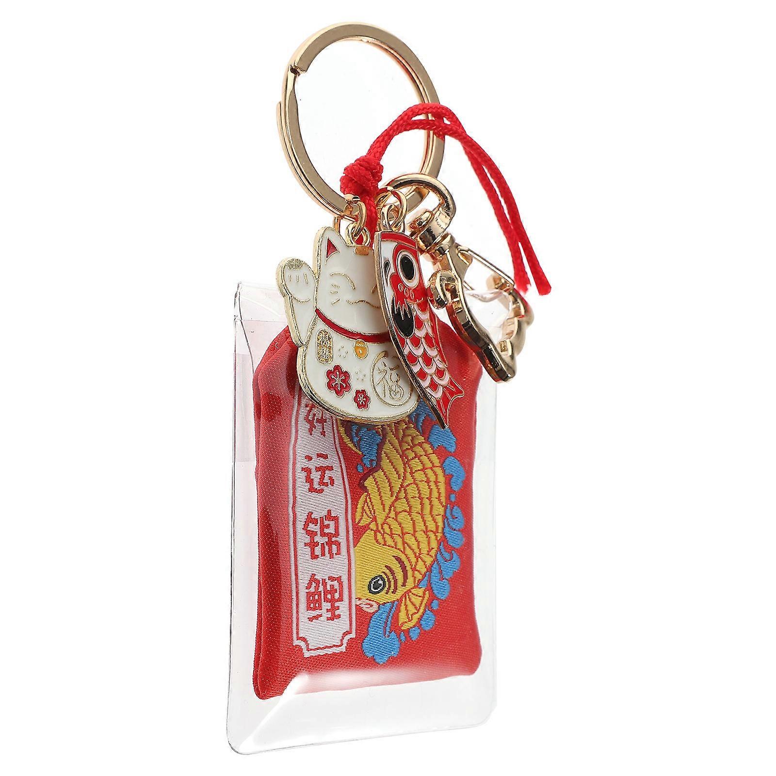 Cute Keyring Japanese Pattern Decorative Accessory Red Color Cartoon Design Gift Giving 1Set