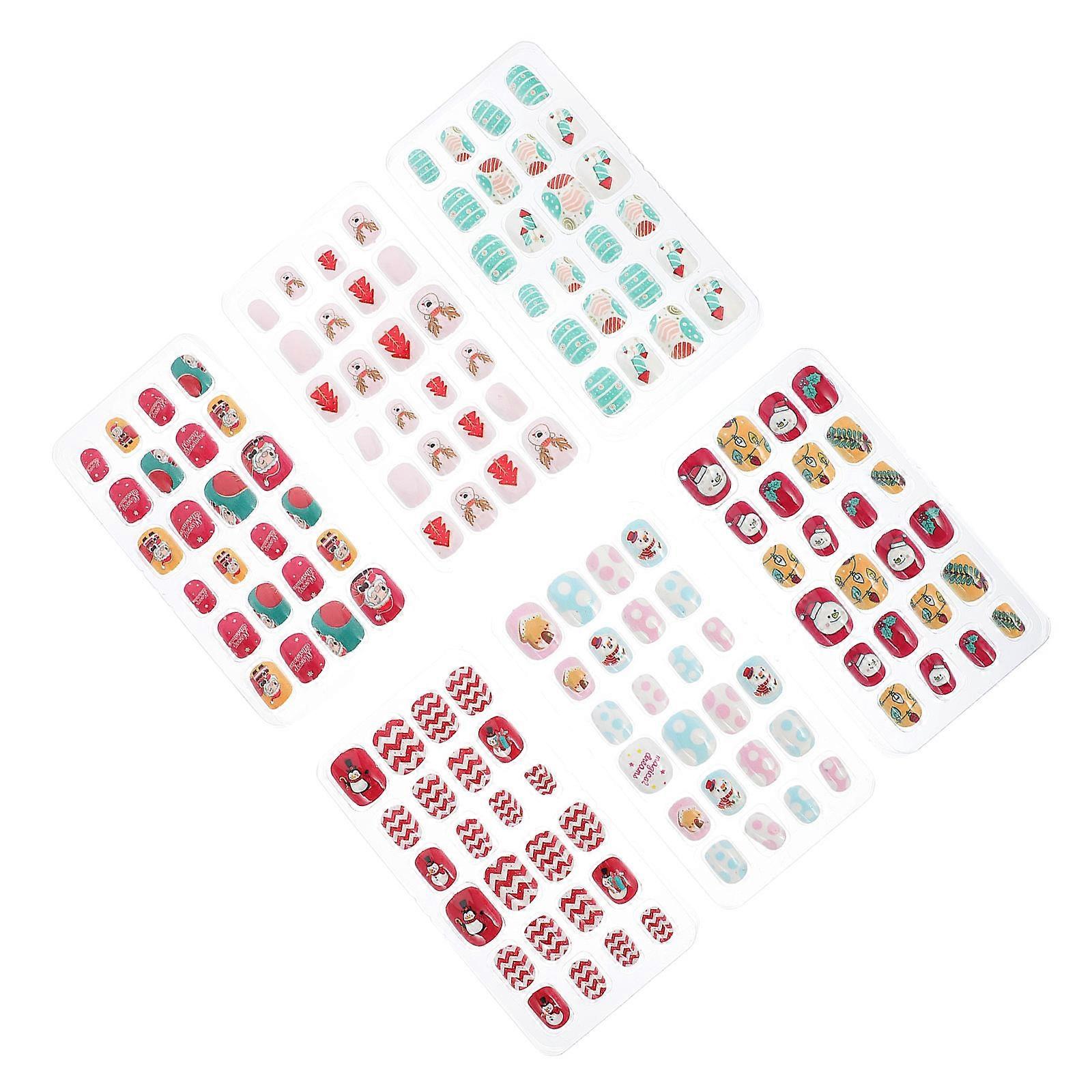 Christmas Theme 144Pcs Children False Nails Convenient Operation Assorted Color Festive Design DIY Nail Art