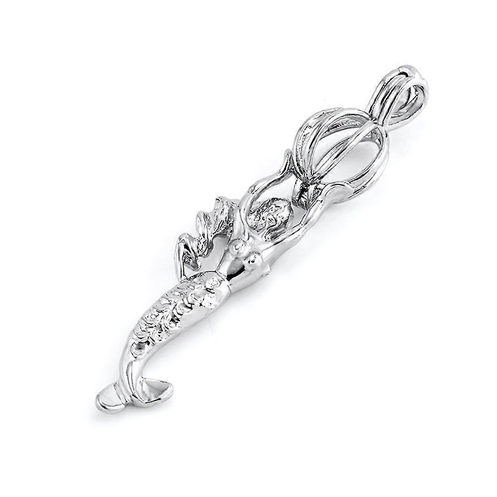 シルバー3個マーメイドシェイプ中空ボールジュエリーペンダントアロマテラピーオイルDIYクラフト女性に適した5X1cm