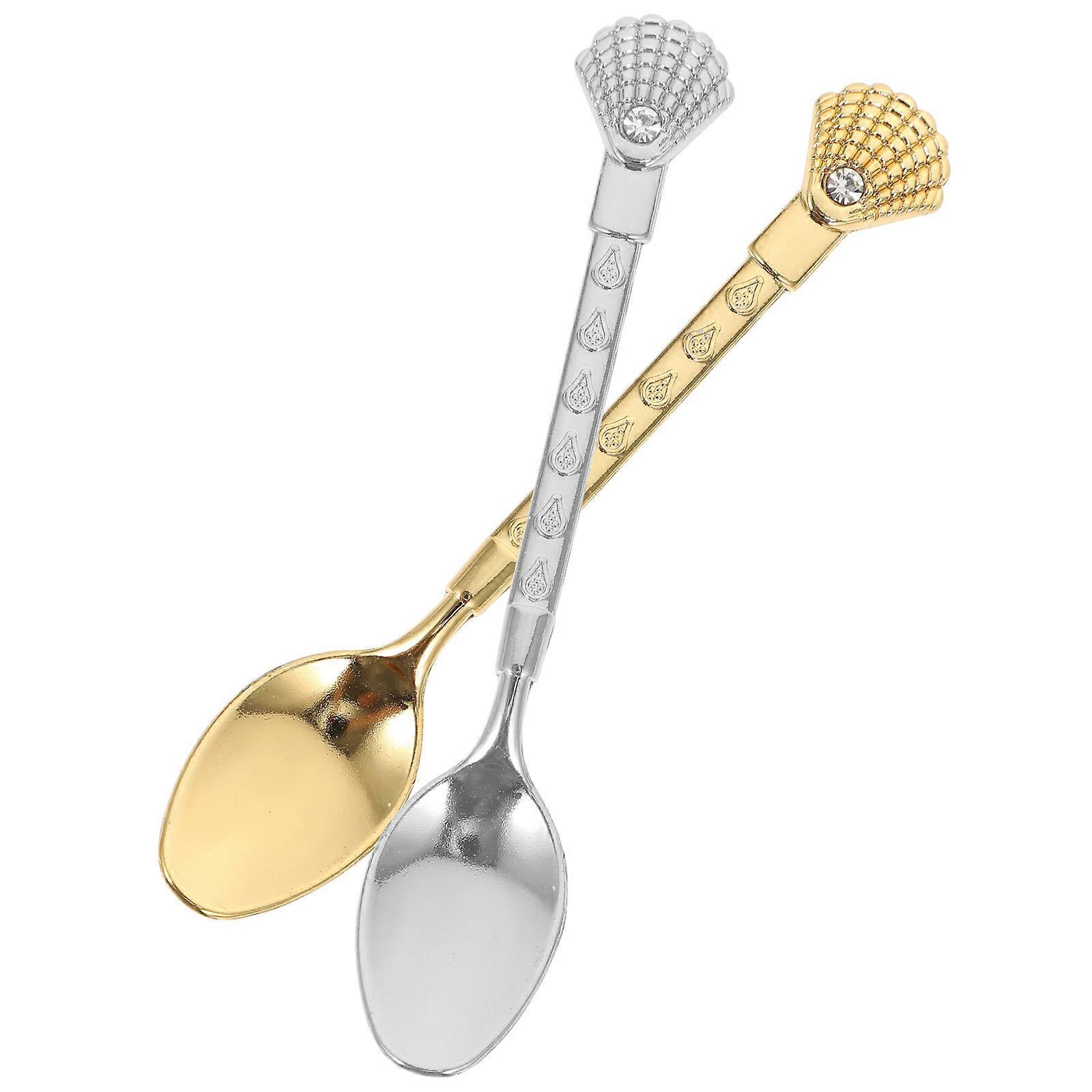 Adorable Coffee Spoon 2Pcs Zinc Alloy Smooth Round Handle Perfect For Serving Sugar Assorted Color Gift