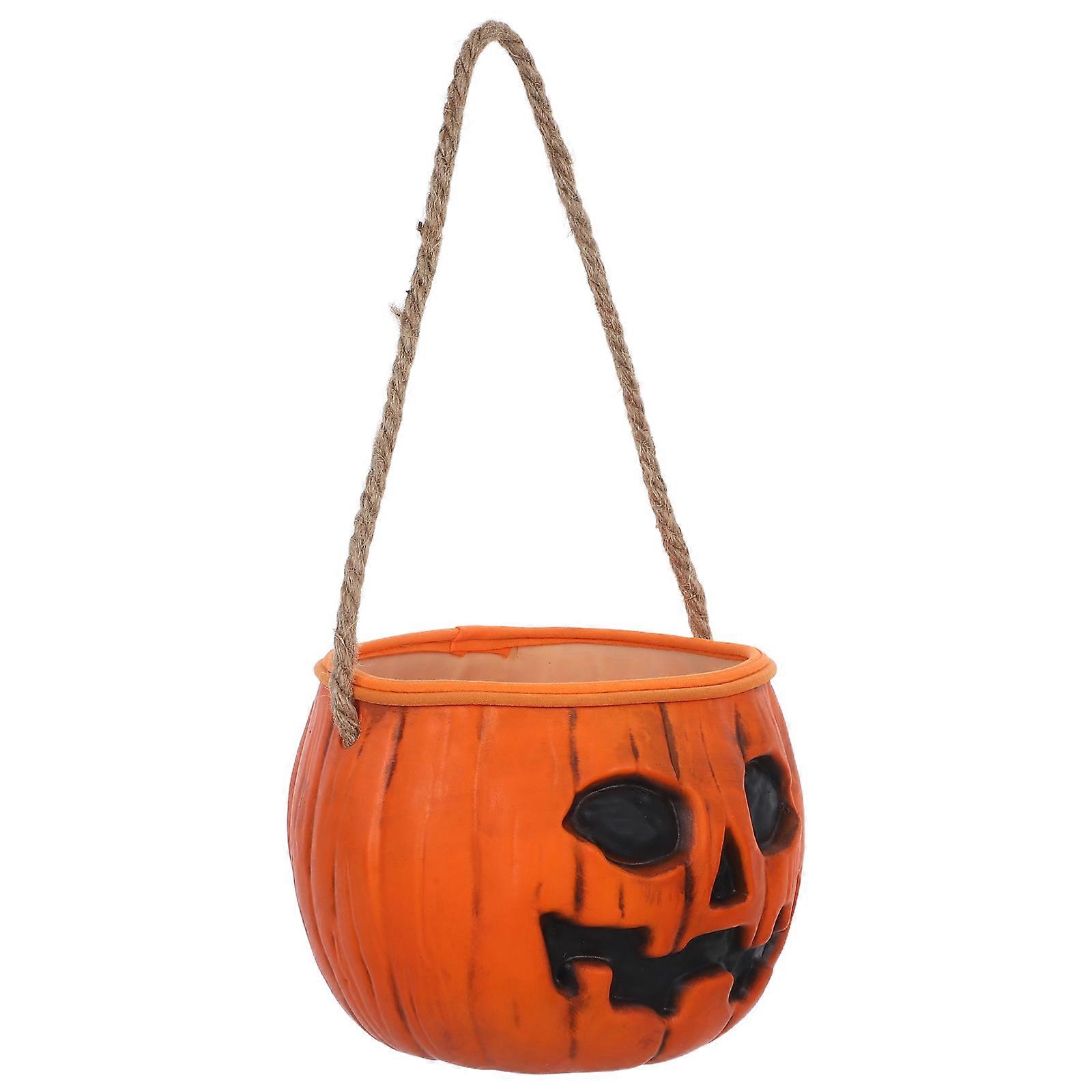 Halloween Light Up Pumpkin Candy Bucket with Handle, Portable Trick or Treat Basket, Illuminated Lantern for Party Supplies and Decorations