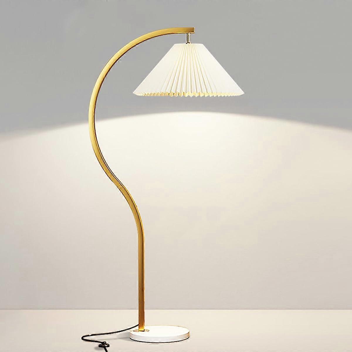 Floor Lamp 270-Degree Rotation, Pleated Shade, Marble Base, High Pole, Footswitch, Gold Finish, Classroom Decor