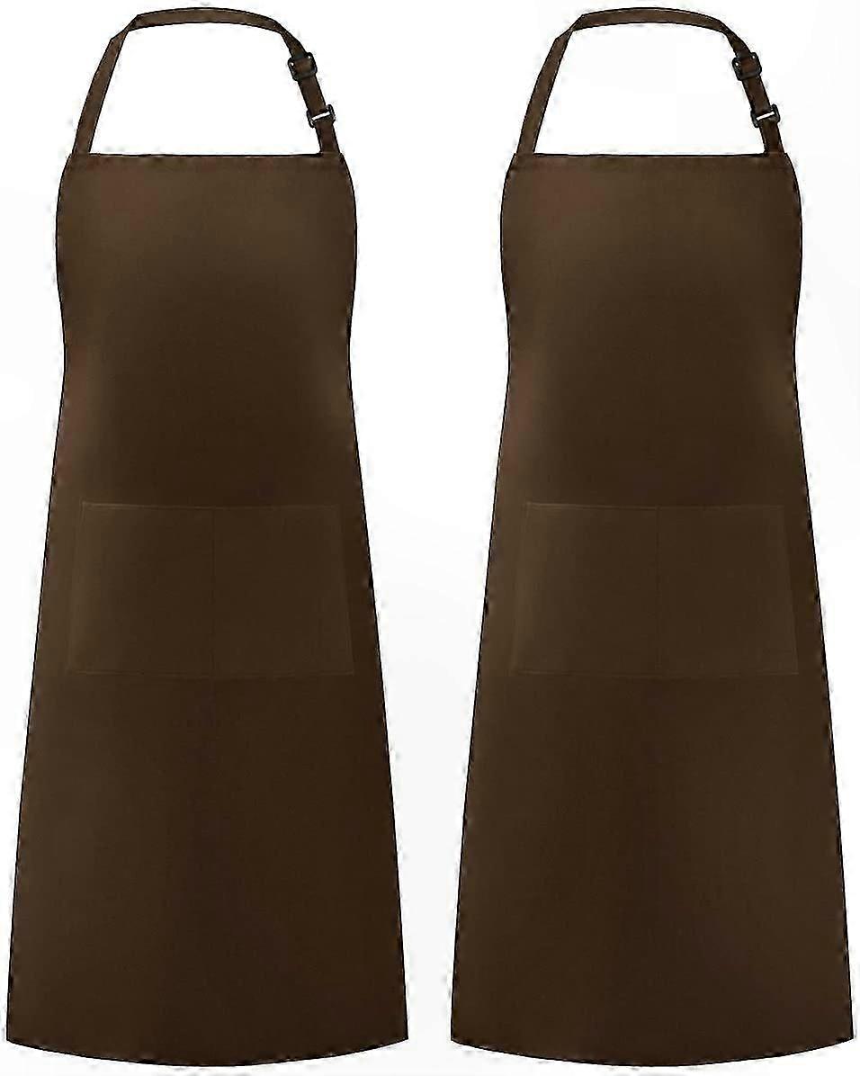 2-Pack Adjustable Bib Aprons with Waterproof Design and Dual Pockets for Kitchen, Cooking, BBQ, Art, and Crafting Use, Unisex Brown