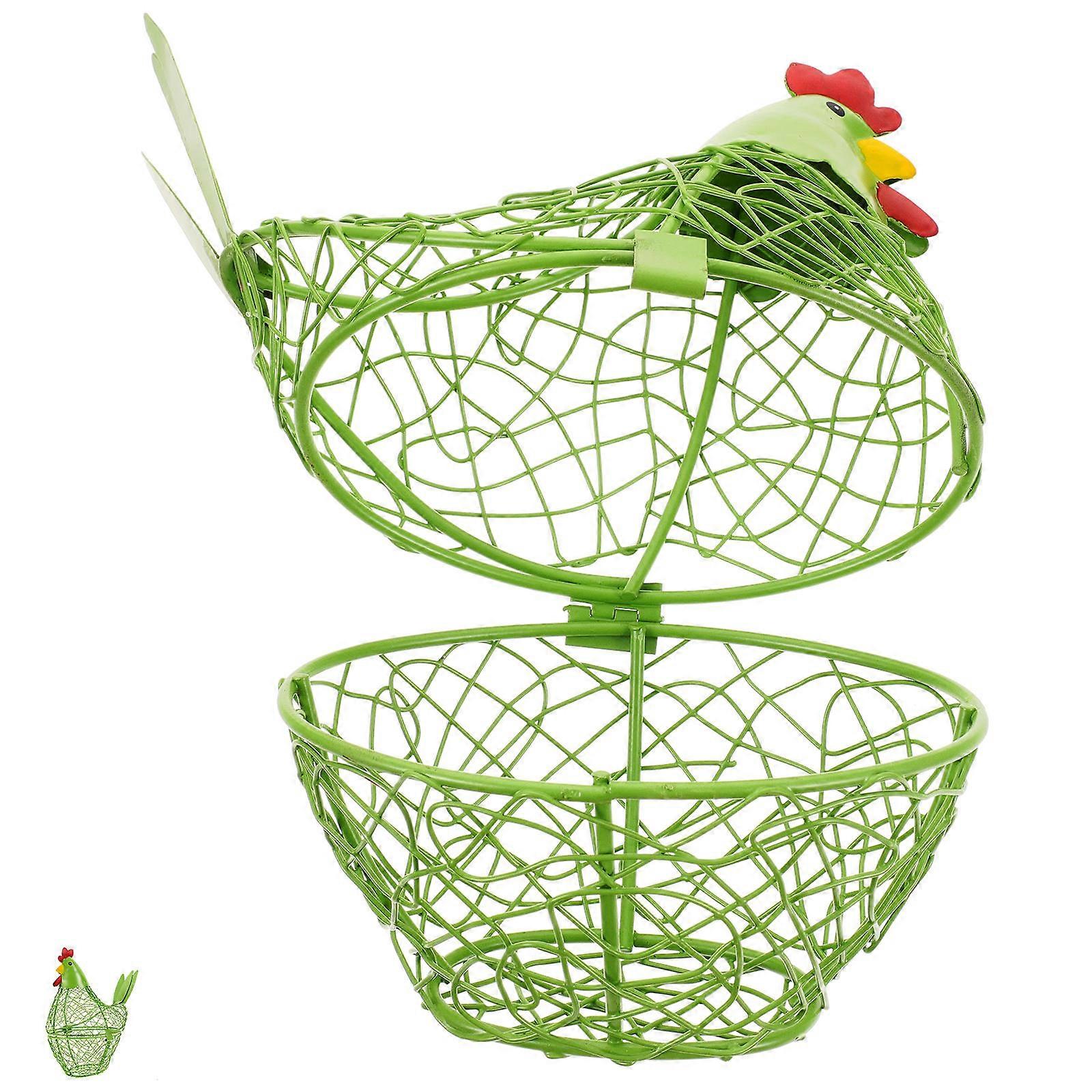 Chicken Shaped Wire Egg Holder Rustic Style Kitchen Accessory Light Green Organization 1Set