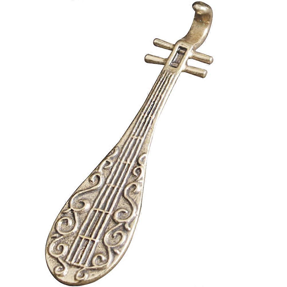 Golden Brass Pipa Adornment for Storage Small Retro Style Chinese Lute Decor 3 5 inches