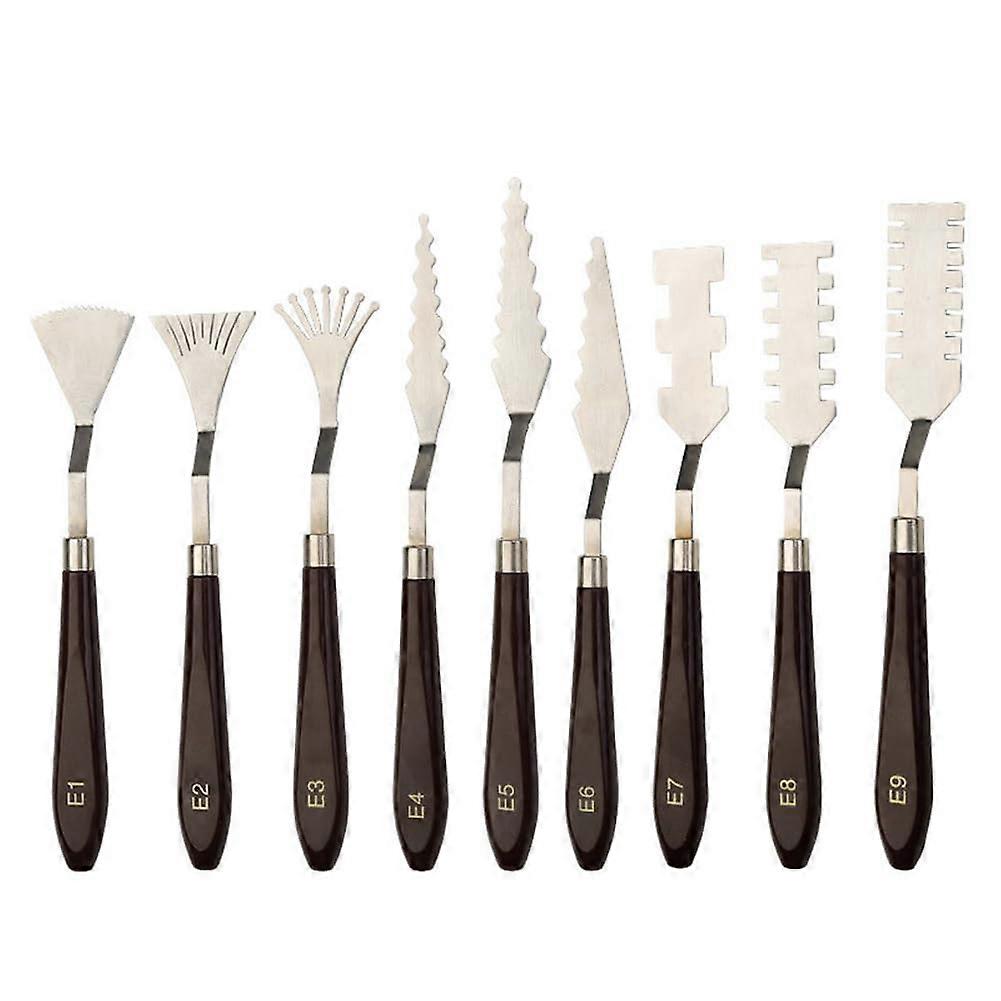 9 Piece Professional Stainless Steel Palette Scraper Set - Multi-Size Metal Scrapers for Painting and Mixing Spatulas