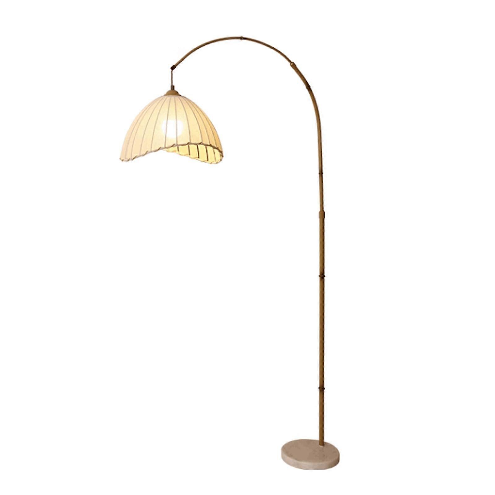 Stylish Wrought Iron Floor Lamp Retro Living Room Bedroom Floor Lamp with Lampshade Standing Lamp Marble Base Sturdy Brown Retractable