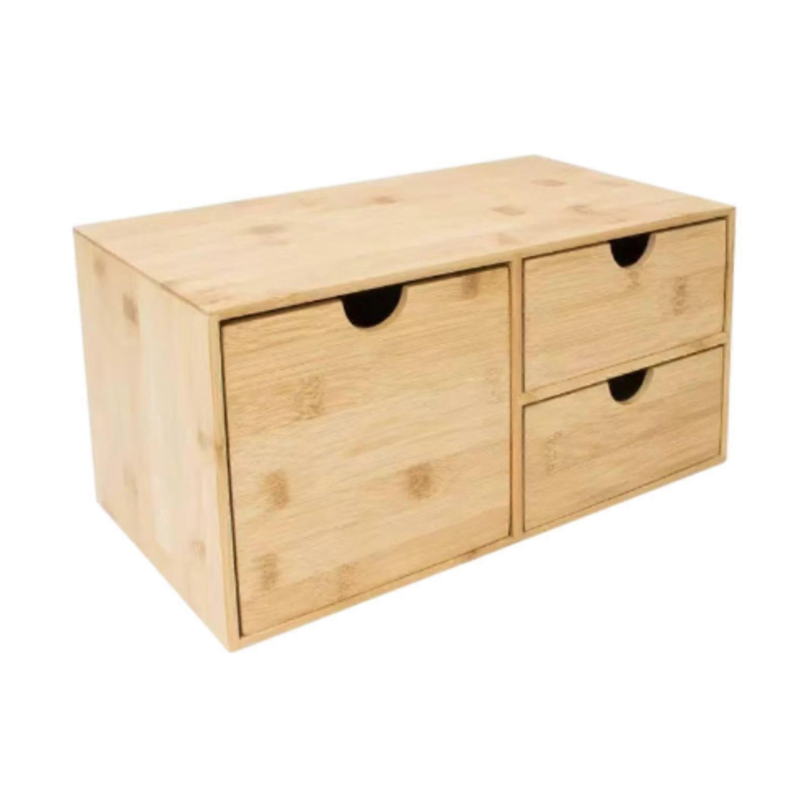 Wooden Desk Organizer With Drawer Natural Finish Corner Storage Box Large Capacity For Office And Home