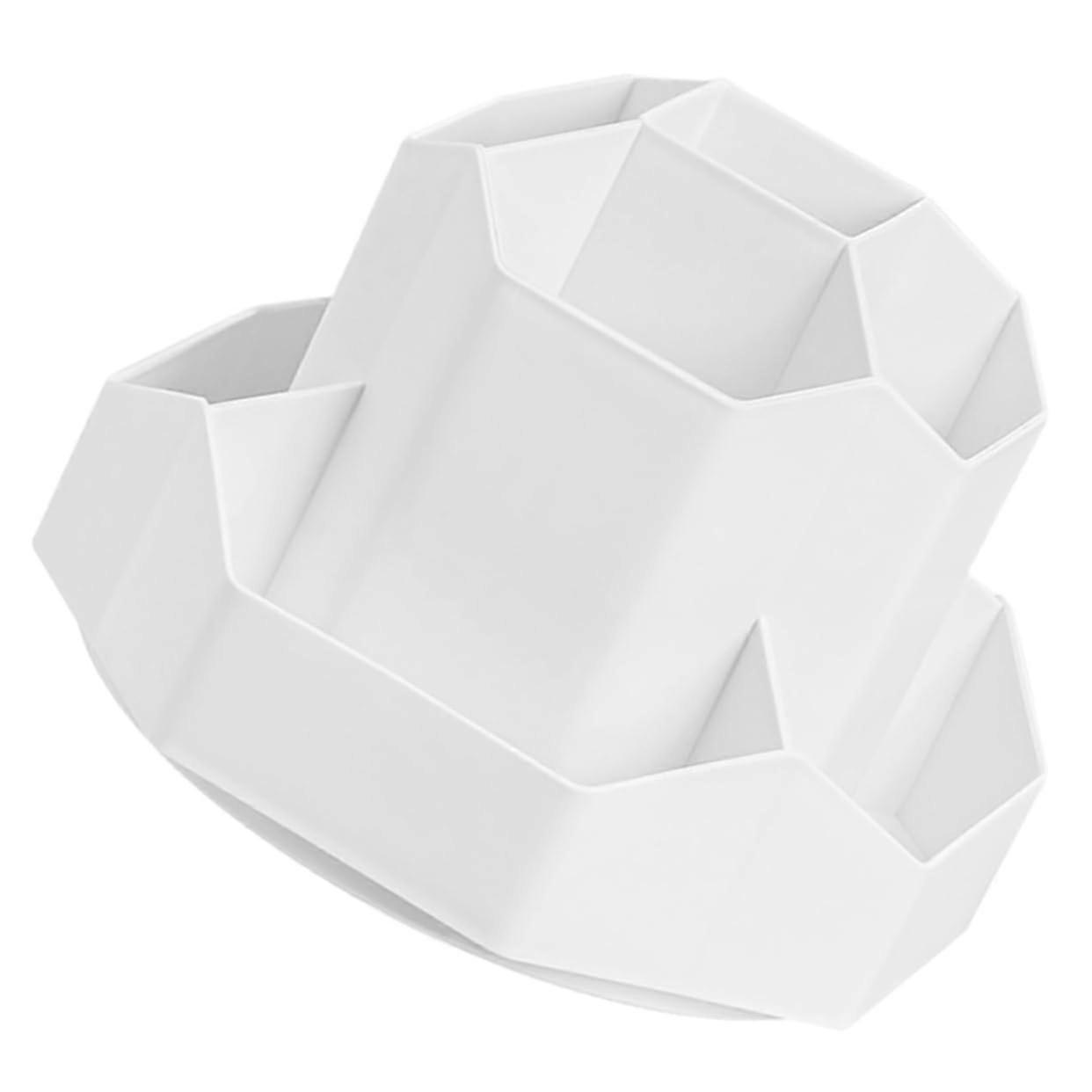 Large Rotating Pen Holder Practical Organizer for Desk and Home Storage of Pens Brushes and Cosmetics Elegant White