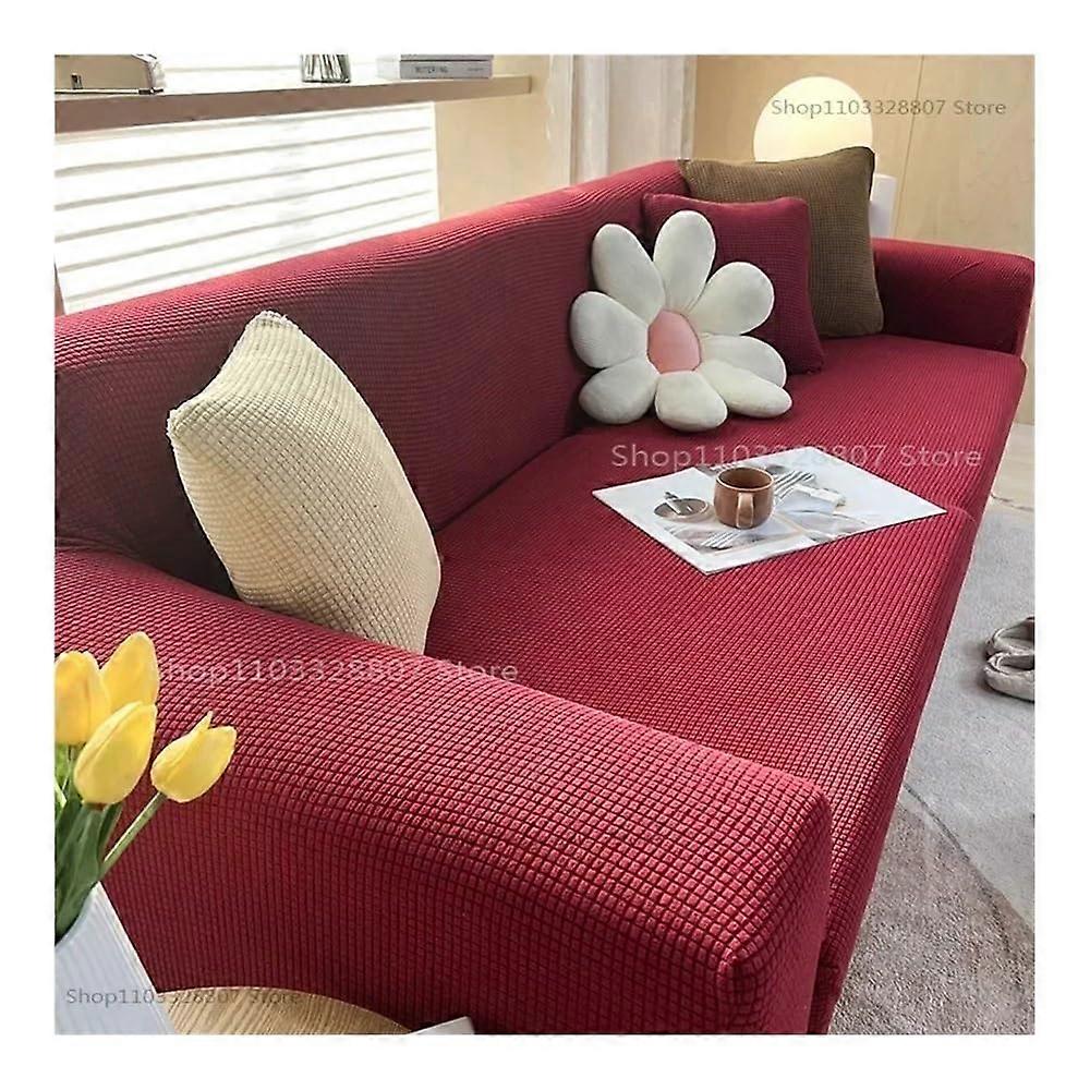 Waterproof Jacquard Sofa Covers for 1/2/3/4 Seat L Shaped Couch Protector, Burgundy, 3 Seat (190-230CM)