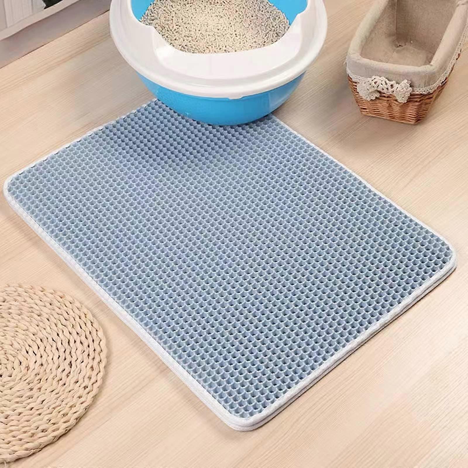 Cat Litter Tray Mat - Waterproof Honeycomb Design, Double Layer, Blue, 30cm x 30cm, Easy Clean Mat