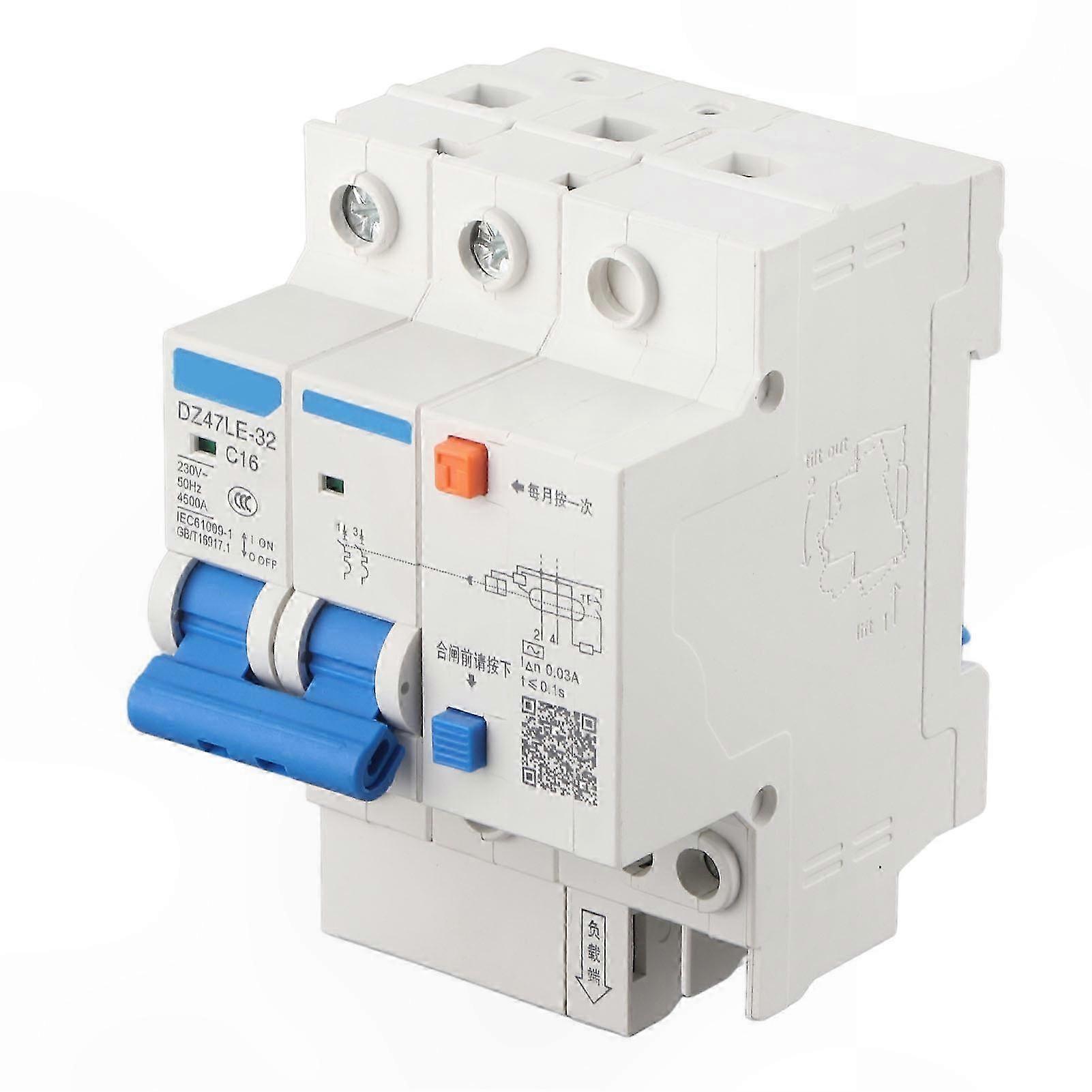 Residual Current Circuit Breaker with Leakage Protection, 2P+2, C16, 230V/16A