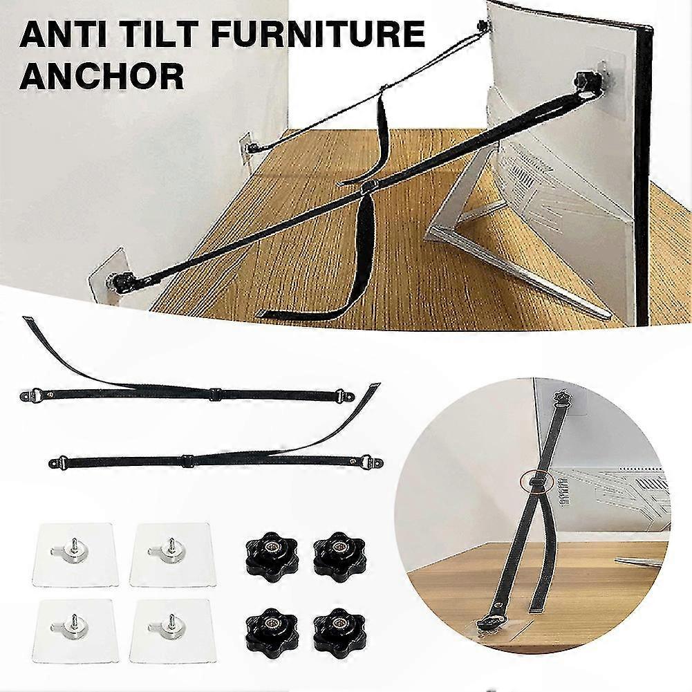Flat Screen TV Anti-Tip Safety Straps with Adhesive Installation Kit for Secure Mounting Non-Slip Design