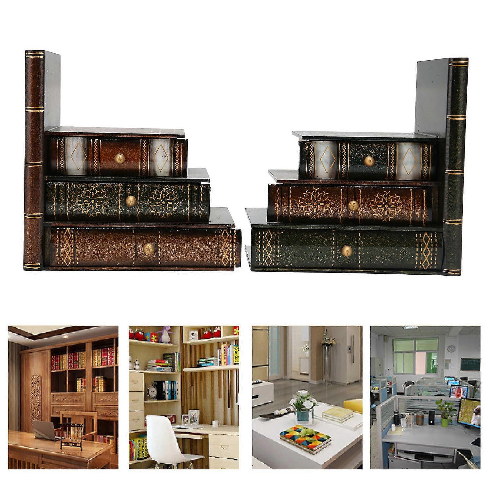 Retro Style Bookends with Drawers, Density Board, Home Decor