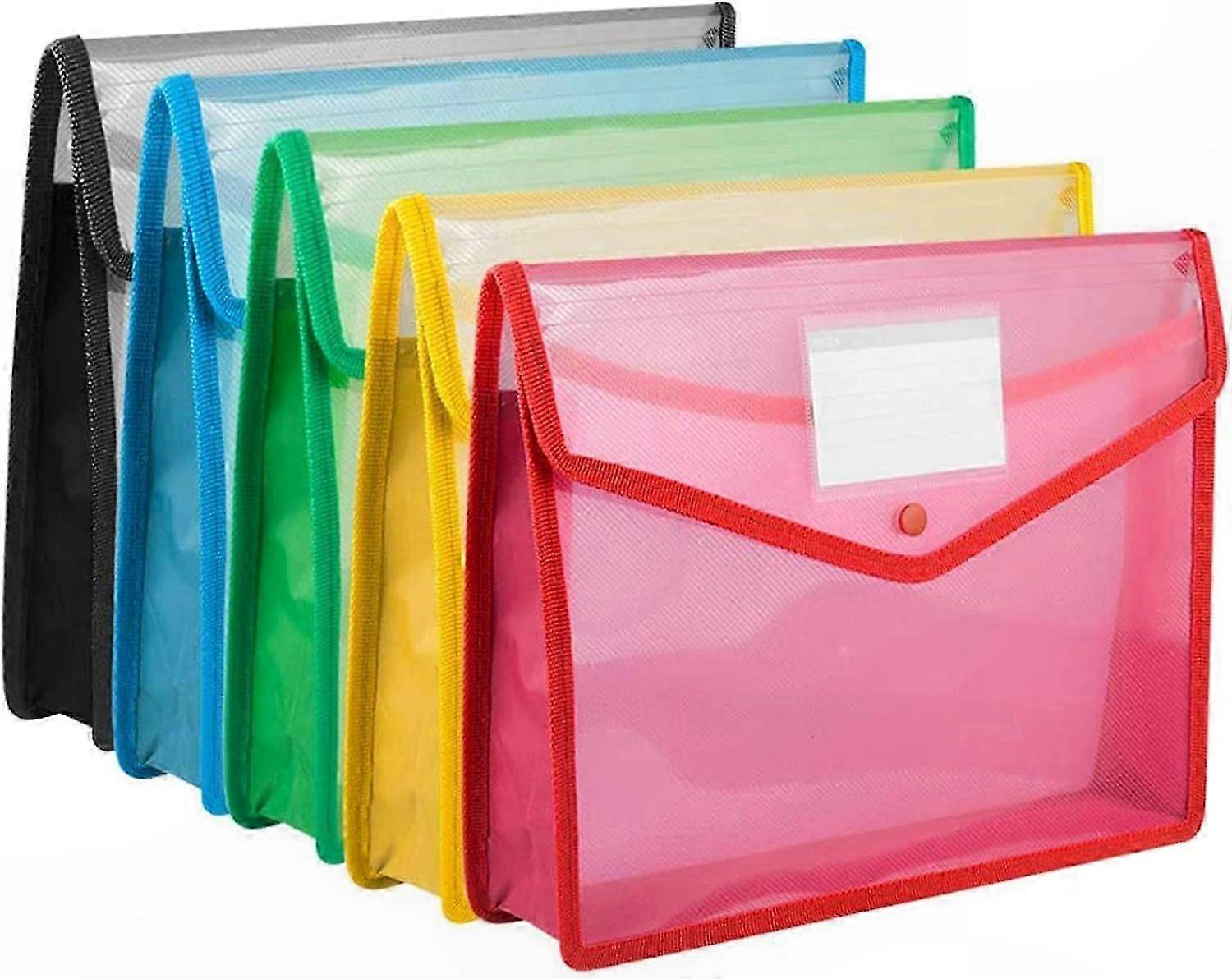 A4 Document Wallets - 5 Pack Popper Closure Folders with Pockets for Storage Organization