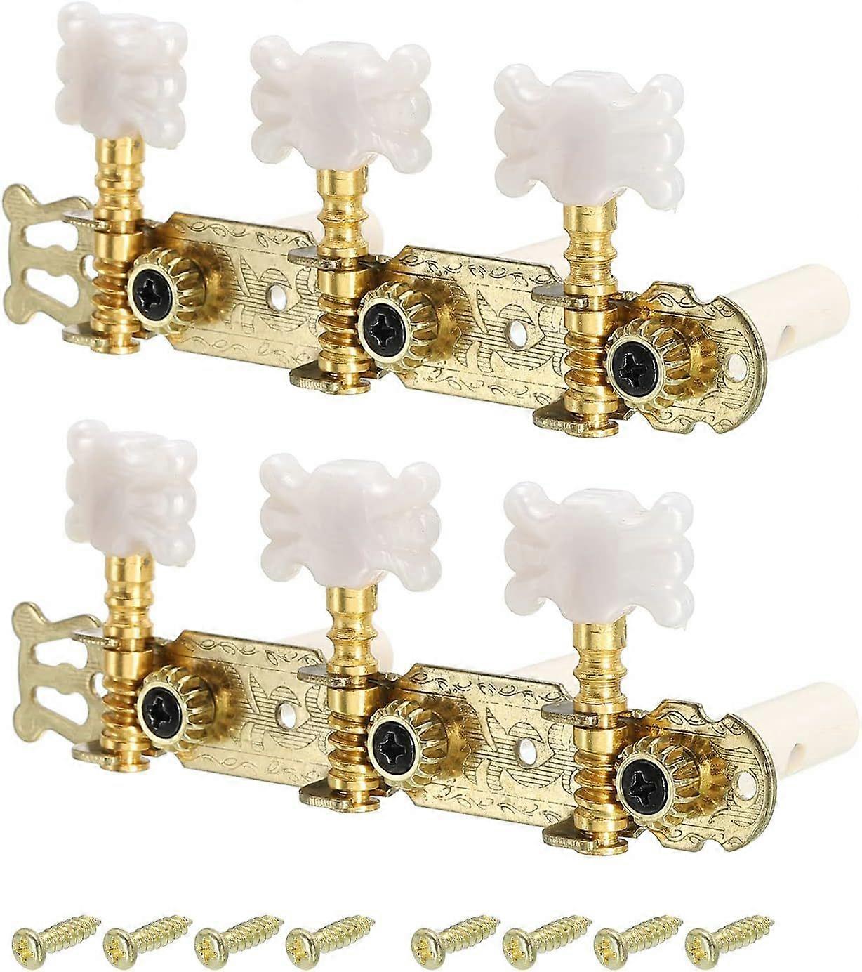 Classical Guitar String Tuners Keys  Tuning Pegs 3 Left 3 Right, White Buttons, 1 Set